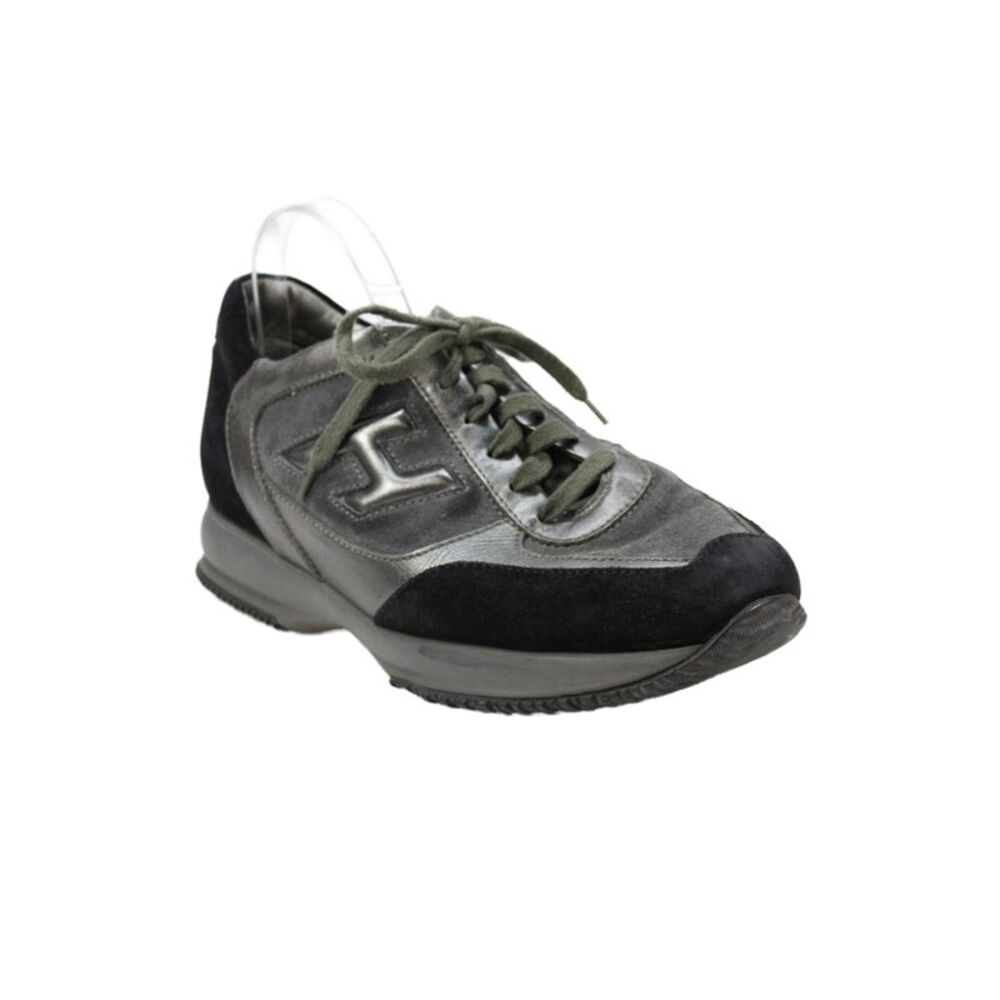 Hogan Mens Suede Lace Up Low Top Sneakers Silver Size 7